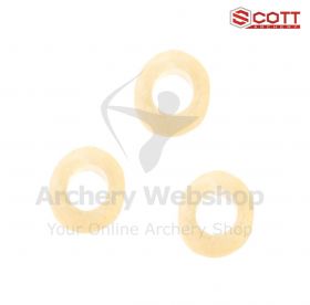 "Maintain your archery gear effortlessly with this pack of three vibrant yellow replacement rubber bands, designed to fit various brands with ease and boasting a practical 3.3mm inner diameter."