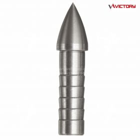 “Victory VForce™ one-piece glue-in point for .245" carbon shafts, shown ready to insert, durable field point for 3D and target archery, precision-machined and easy to bond using standard glue.”