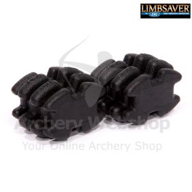 This image shows the LimbSaver SuperQuad Split-Limb Dampener designed to reduce bow noise and vibration for compound archers. Built from NAVCOM material, it absorbs energy across a wide frequency range and cuts vibration by up to seventy percent. The damp