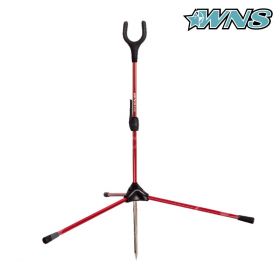 S-AX Stand: A lightweight and durable bow support crafted for recurve and compound bows. Features stable three-legged design, adjustable height string holder, and ground spike for enhanced stability. Available in black, red, blue, and silver color options