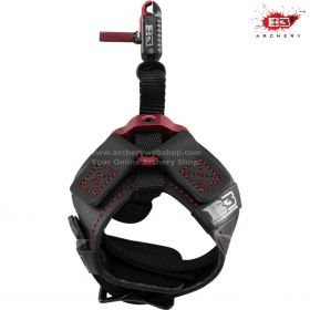 Brave Flex micro-model release with a travel-adjustable roller sear, anodized single jaw, and patented flex connector. Features a small buckle strap with red stitching and bracket. Designed for youth archers and those with smaller hands. Test before buyin