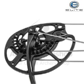 Elite Archery Ember Cam Set for compound bows featuring 10–60 lb (4.5–27.2 kg) draw weight range and 15–29 in (38.1–73.7 cm) adjustable draw length. Durable machined-aluminum cams allow ½-inch (1.27 cm) increments for perfect fit. Integrated limb stops en