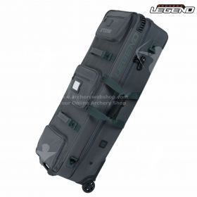 “Legend Archery Everest ATOM 2024 trolley case, fully padded recurve archery travel bag with reinforced corners, shown packed with riser, limbs, stabilizers, and accessories inside, suitable for tournament use.”