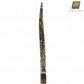 Side view of the White Feather Gallina Fieldbow Limbs, showing their wood and fiberglass laminate construction. These limbs are designed to form a 64-inch (162.6 cm) bow when mounted on the 19-inch (48.3 cm) Gallina riser. Offering a draw weight range of 