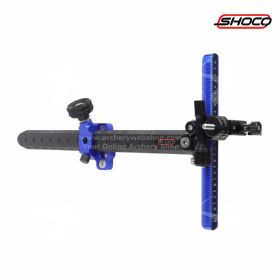Side view of the Shocq Sight Align Carbon, showing its carbon extension and minimalist design. The sight includes a 9-inch (22.9 cm) carbon bar that provides a longer sight radius while keeping weight low. Compatible with recurve bows, it is available in 