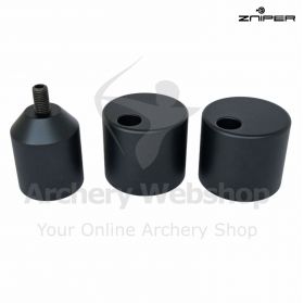 “Zniper DCL weights lined up in three different sizes (300g, 400g, 500g), each with visible thread and mounting screw included, durable DLC finish for consistent performance.”