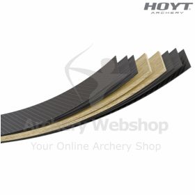 This image displays Hoyt Metrix™ Limbs crafted with high-modulus carbon fibers and engineered for a refined draw cycle and stable release. The shape reduces vibration while maintaining energy efficiency for target and 3D archery. Reinforced tips provide c