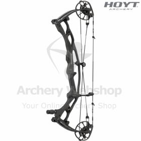 Image of the Hoyt REDWRX RX-10 Ultra highlighting the stabilized longer riser profile and HBX Gen 4 cam module. The XTS micro-tuning modules display their lateral and vertical adjustment capability. The bow appears in a Georgia Clay finish with matching l