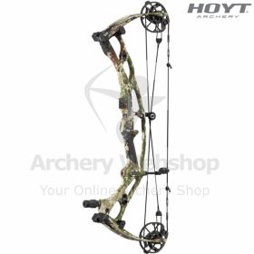 Image of the Hoyt RX-10 SD displayed in several finish options including BlackOut, Sandstorm, and Wilderness. The bow’s compact riser and HBX SD cam are designed for shorter draw cycles, delivering 310 FPS performance. The XTS Tuning System is shown integ