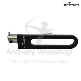 Close-up image of the ZNIPER BiDrop magnetic arrow rest showing the long flexible finger and dual fold-away design. The arrow rest is developed for recurve bow setups used in Barebow and Olympic Recurve disciplines. The passive mechanism allows the finger