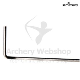The Zniper Replacement Wire BiDrop installed on a ZNIPER BiDrop arrow rest demonstrates the correct arrow support position before a shot is released. The stainless spring steel wire measures approximately 1.5 mm or 0.059 in in diameter and is designed to