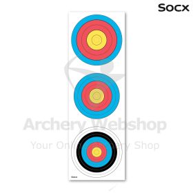 Close-up view of the SOCX Differential Learning Target Face Zoom showing enhanced visual detail within the center scoring zone. The target is specifically created to help archers improve concentration, precision, and execution by encouraging constant adap
