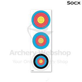 SOCX Differential Learning Target Face Zoom designed for archery focus training and precision development. The target features a familiar scoring layout with subtle visual modifications concentrated in the gold area, encouraging archers to refine aiming a