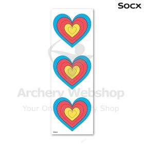 Close-up view of the SOCX Differential Learning Target Face Valentine Edition showcasing a distinctive heart-shaped scoring area. Designed to encourage adaptation and improve visual interpretation, this innovative target challenges standard aiming routine
