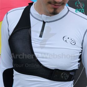 This image shows the CHESTGUARDS RH/LH Men Black designed for male archers seeking dependable chest protection during 3D archery or target shooting. Constructed from recycled polyamide and elastane with breathable 3D mesh, it delivers a comfortable, flexi