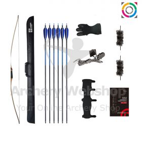  The Sanlida Royal X8 68" Traditional Longbow Kit, ideal for traditional hunting and 3D archery, features a laminated wood riser and maple wood core limbs. This user-friendly bow includes a Flemish D97 string, horse hair arrow rest, and rabbit hair string