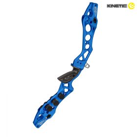 Side view of the Vygo V2 riser showing ergonomic grip and double-screw clicker extension. Designed for strength and versatility with smooth balance for performance archers.