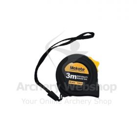 “3 m Makote tape measure in dual units, wrapped around arrows for draw length measurement, high-contrast metric and imperial scales visible, ideal for archers, technical staff support available.”