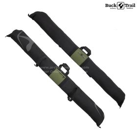 Buck Trail Traditional Soft Case for one-piece recurve bows, dimensions 160 cm × 23 cm (63.0 × 9.05 in). Durable padded fabric in black and green with arrowtube straps (no tube included). Protects bows from scratches and moisture. Comfortable shoulder str