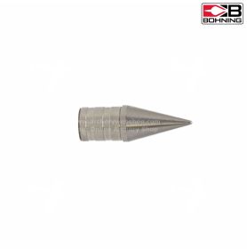 Close-up of a Bohning Glue-In Point Pin on a white background, showing the stainless-steel body and smooth pin profile. The precision-machined surface reflects quality craftsmanship, emphasizing the snug fit and balanced center that make these points idea