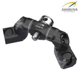Image featuring the Shibuya VARIS Adjustable V-Bar System with black anodized finish. The anti-loosening bolt system uses opposing directions for secure stabilizer retention. The patent-pending Click-Lock QD Connect mechanism improves stability through a 