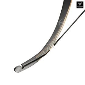 Detailed image of the Tracker traditional horse bow emphasizing craftsmanship and material quality. The bamboo core is reinforced with carbon, delivering a balance of flexibility and strength. The black fiberglass outer layer ensures durability and protec