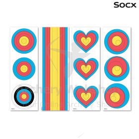 SOCX Differential Learning Target Face Set containing twenty archery training targets with five pieces of each unique design. The collection combines multiple variation-based target concepts developed to improve adaptability, focus, precision, and shootin